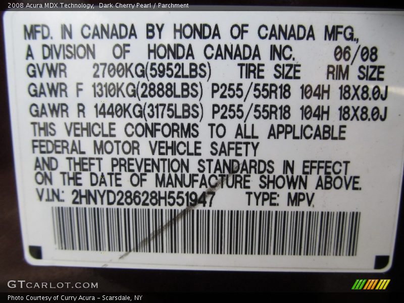 Dark Cherry Pearl / Parchment 2008 Acura MDX Technology