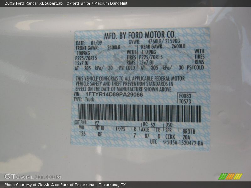 Oxford White / Medium Dark Flint 2009 Ford Ranger XL SuperCab