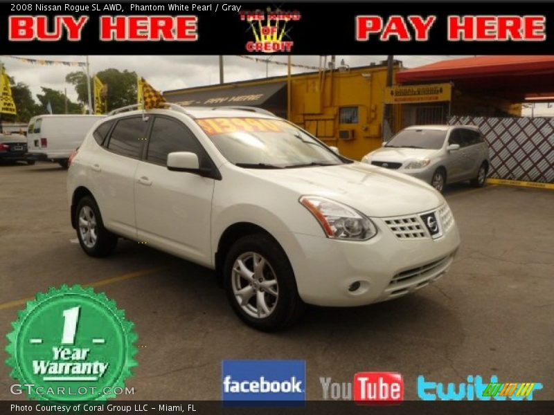 Phantom White Pearl / Gray 2008 Nissan Rogue SL AWD