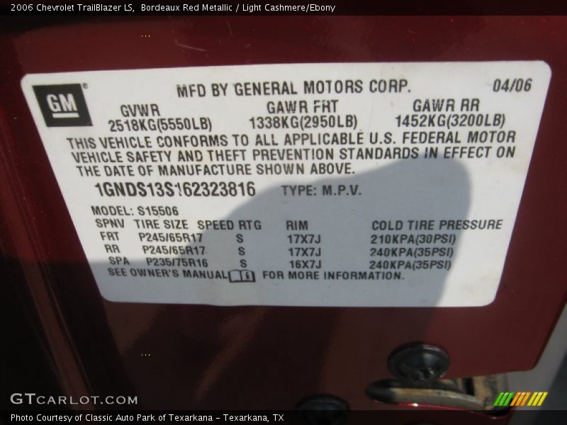 Bordeaux Red Metallic / Light Cashmere/Ebony 2006 Chevrolet TrailBlazer LS