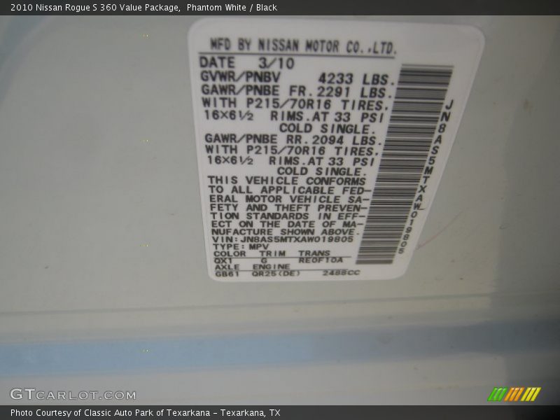 Phantom White / Black 2010 Nissan Rogue S 360 Value Package