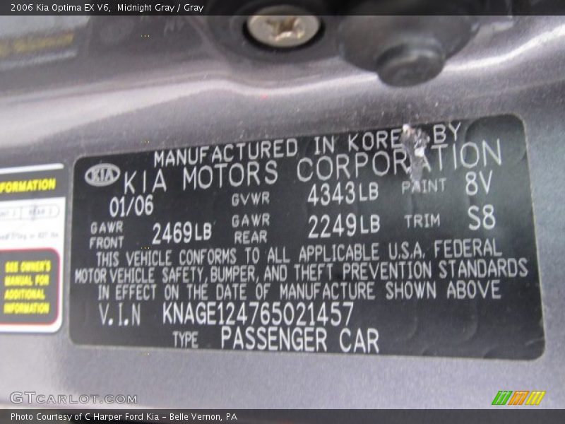 Midnight Gray / Gray 2006 Kia Optima EX V6