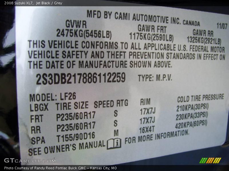 Jet Black / Grey 2008 Suzuki XL7