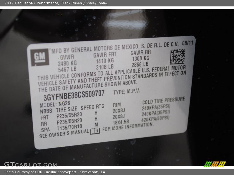 Black Raven / Shale/Ebony 2012 Cadillac SRX Performance