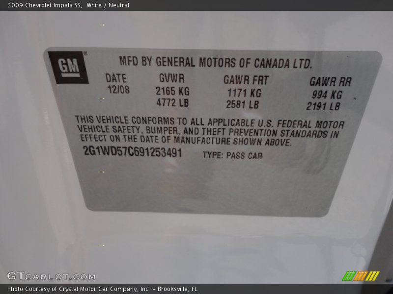 White / Neutral 2009 Chevrolet Impala SS