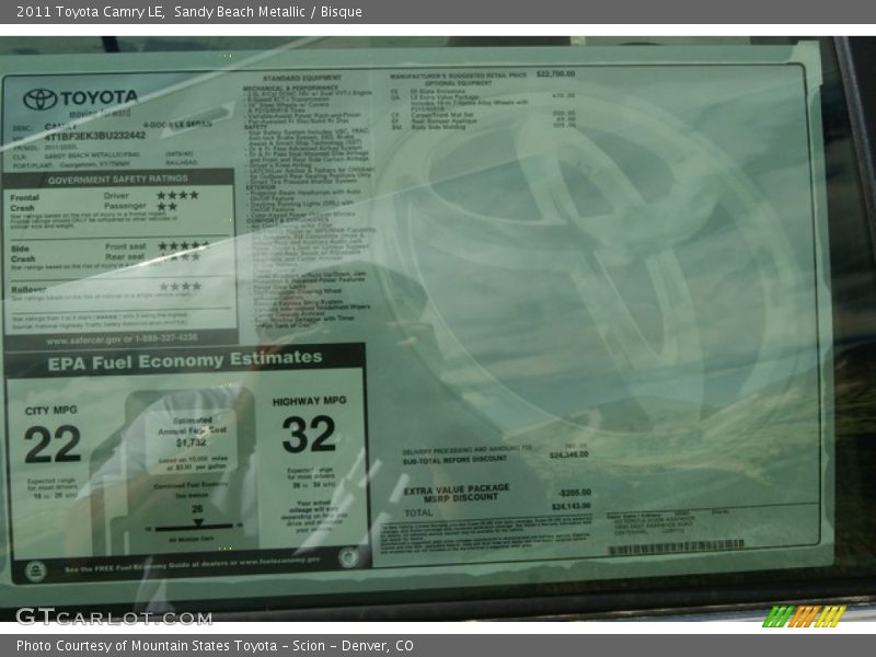 Sandy Beach Metallic / Bisque 2011 Toyota Camry LE