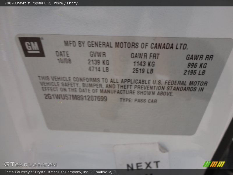 White / Ebony 2009 Chevrolet Impala LTZ
