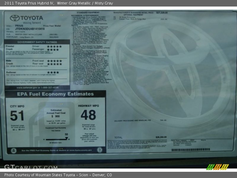 Winter Gray Metallic / Misty Gray 2011 Toyota Prius Hybrid IV