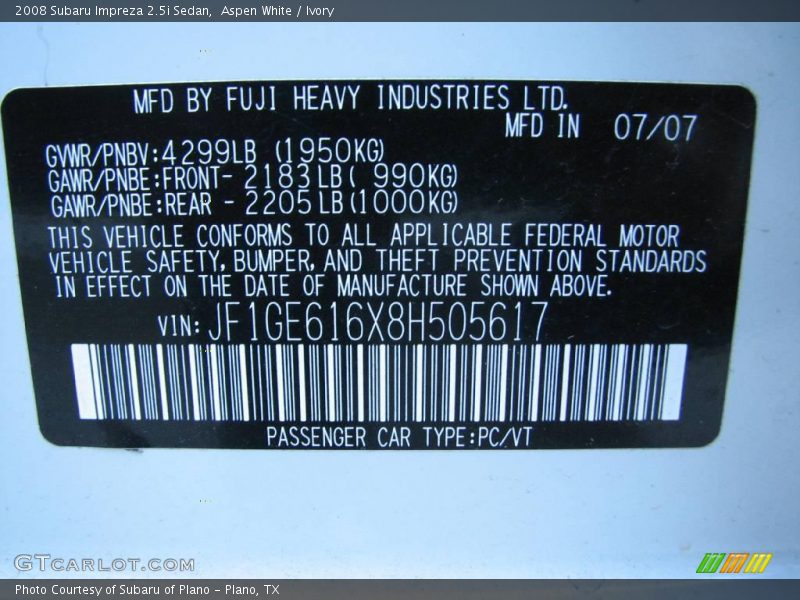 Aspen White / Ivory 2008 Subaru Impreza 2.5i Sedan