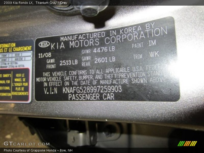 Titanium Gray / Gray 2009 Kia Rondo LX