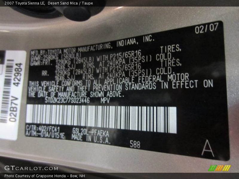Desert Sand Mica / Taupe 2007 Toyota Sienna LE