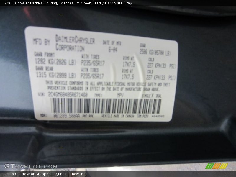 Magnesium Green Pearl / Dark Slate Gray 2005 Chrysler Pacifica Touring
