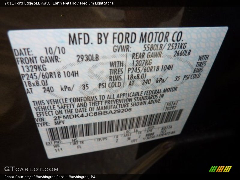 Earth Metallic / Medium Light Stone 2011 Ford Edge SEL AWD