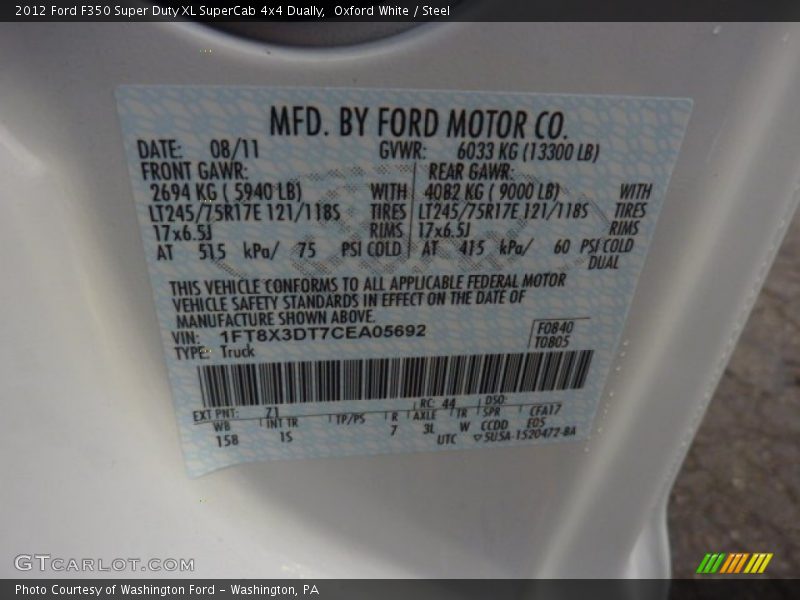 2012 F350 Super Duty XL SuperCab 4x4 Dually Oxford White Color Code Z1