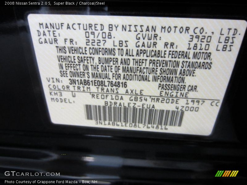 Super Black / Charcoal/Steel 2008 Nissan Sentra 2.0 S