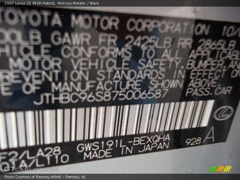 Mercury Metallic / Black 2007 Lexus GS 450h Hybrid