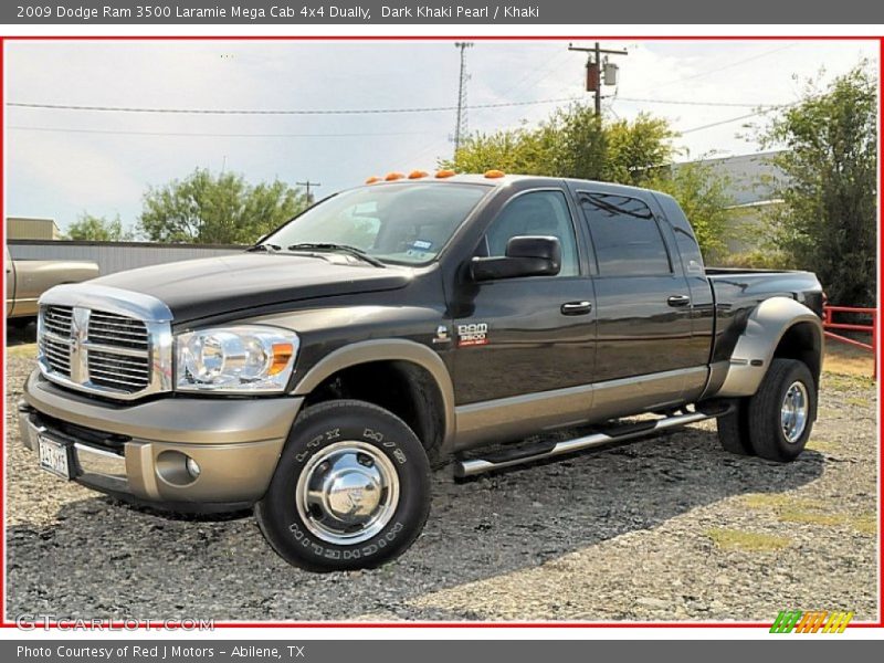 Dark Khaki Pearl / Khaki 2009 Dodge Ram 3500 Laramie Mega Cab 4x4 Dually