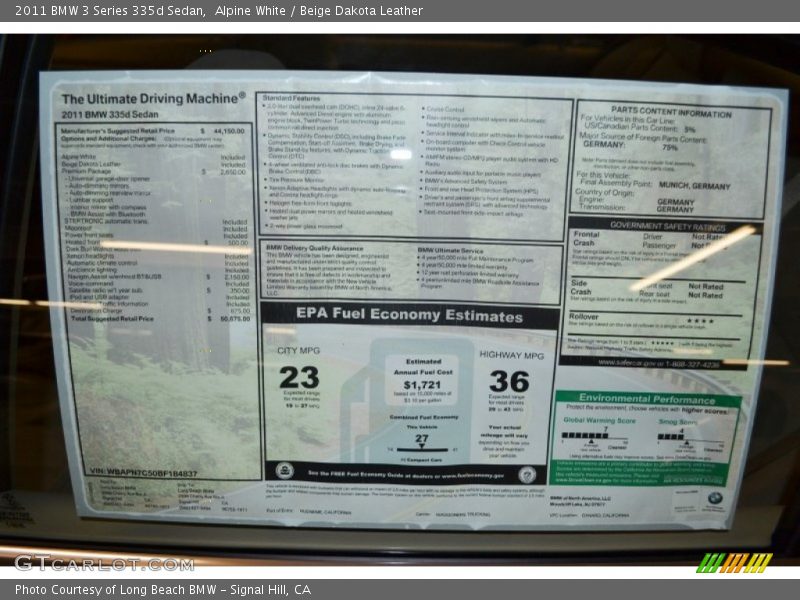 Alpine White / Beige Dakota Leather 2011 BMW 3 Series 335d Sedan