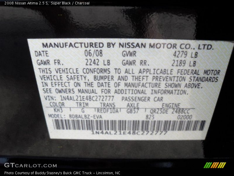 Super Black / Charcoal 2008 Nissan Altima 2.5 S