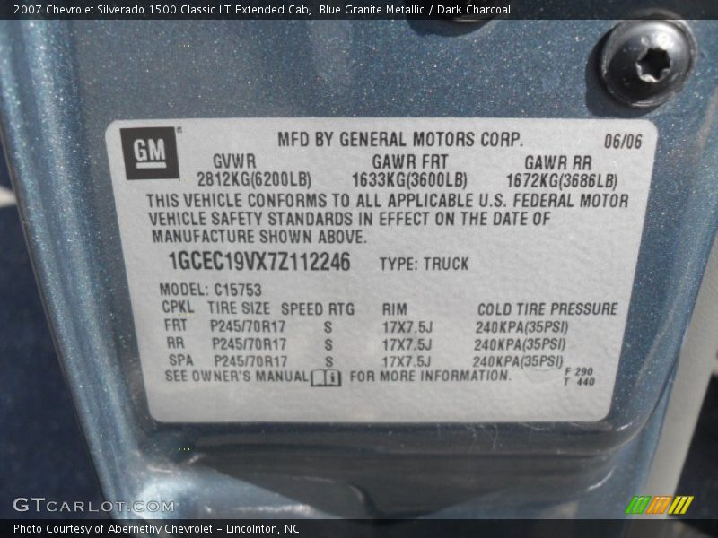 Blue Granite Metallic / Dark Charcoal 2007 Chevrolet Silverado 1500 Classic LT Extended Cab