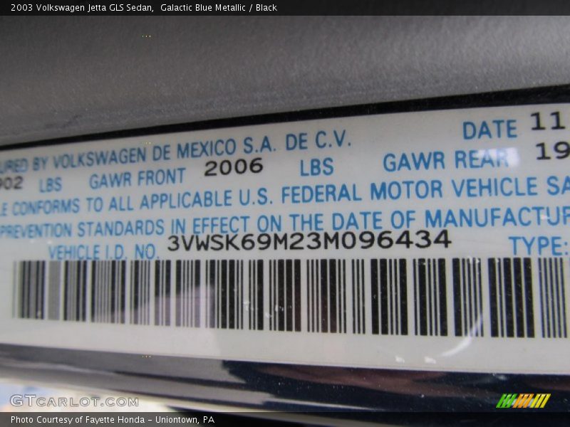 Galactic Blue Metallic / Black 2003 Volkswagen Jetta GLS Sedan