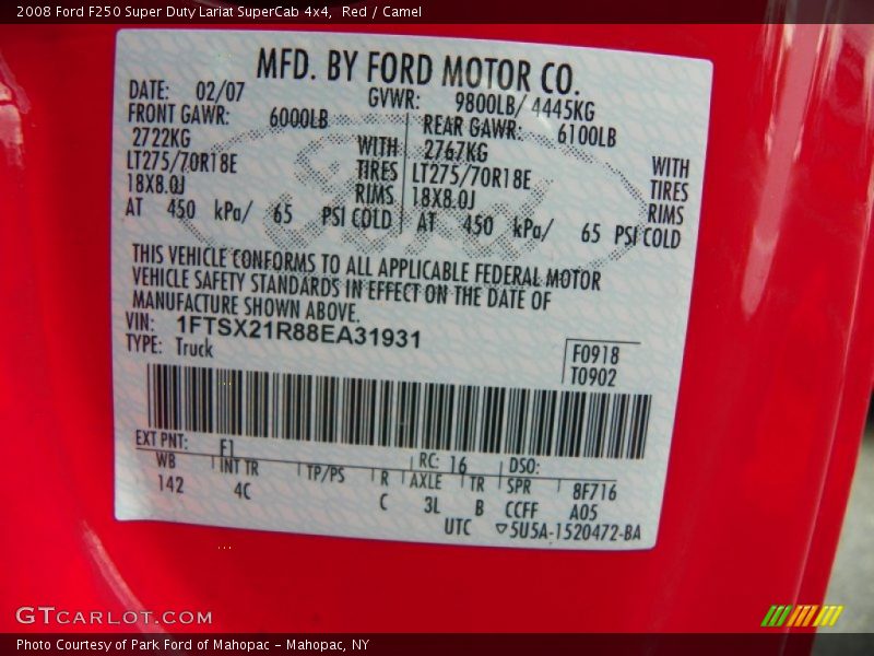 Red / Camel 2008 Ford F250 Super Duty Lariat SuperCab 4x4