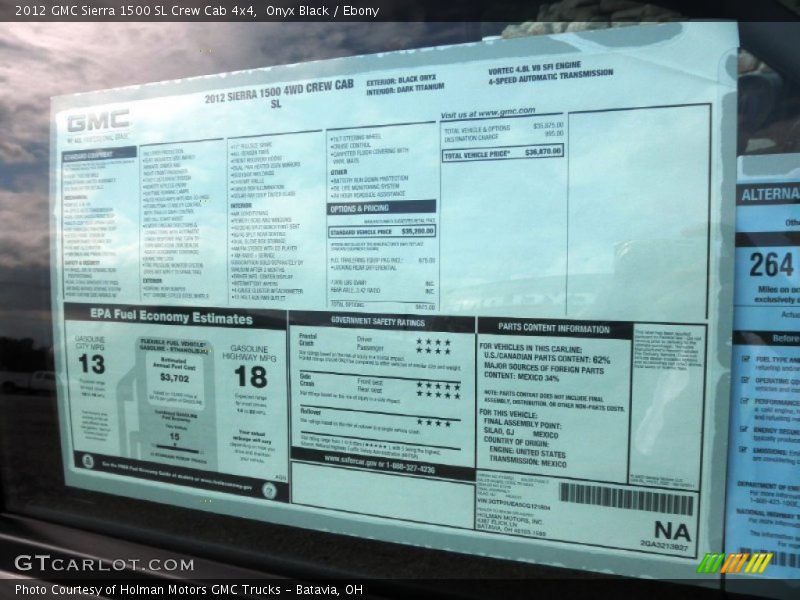  2012 Sierra 1500 SL Crew Cab 4x4 Window Sticker