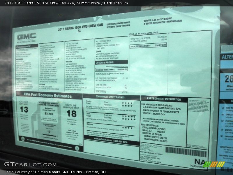 Summit White / Dark Titanium 2012 GMC Sierra 1500 SL Crew Cab 4x4