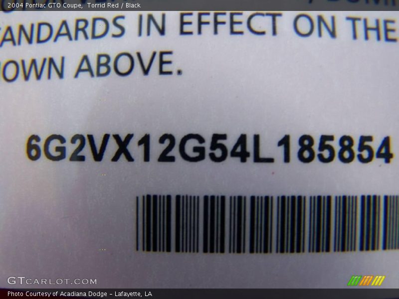 Torrid Red / Black 2004 Pontiac GTO Coupe