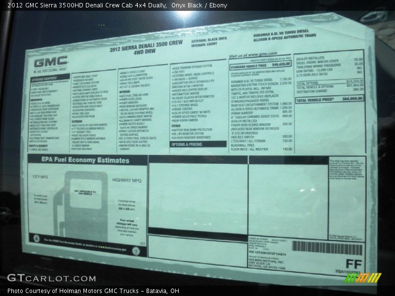  2012 Sierra 3500HD Denali Crew Cab 4x4 Dually Window Sticker