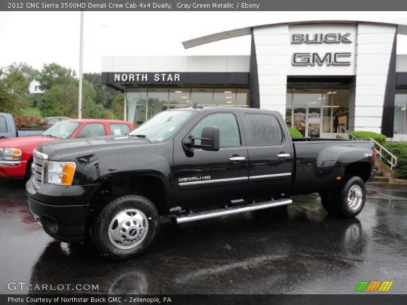 Gray Green Metallic / Ebony 2012 GMC Sierra 3500HD Denali Crew Cab 4x4 Dually