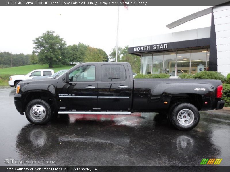Gray Green Metallic / Ebony 2012 GMC Sierra 3500HD Denali Crew Cab 4x4 Dually