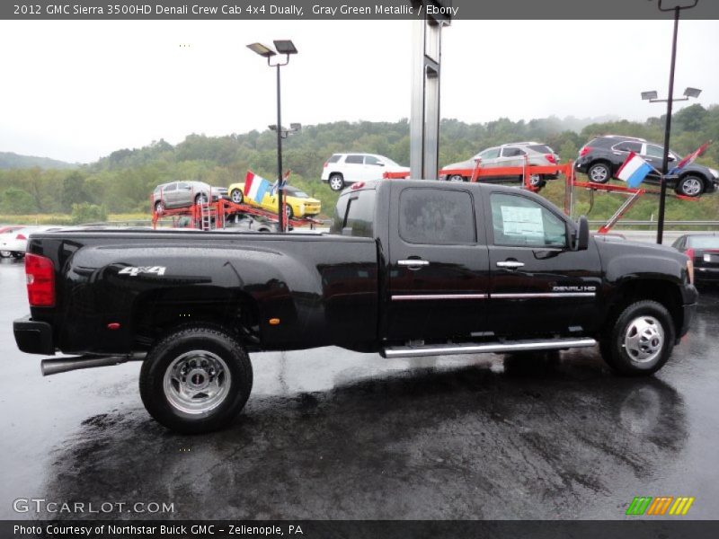 Gray Green Metallic / Ebony 2012 GMC Sierra 3500HD Denali Crew Cab 4x4 Dually