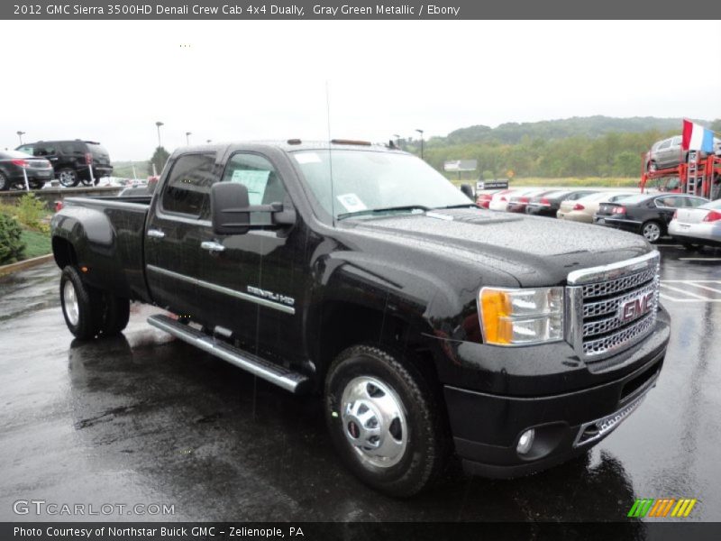 Gray Green Metallic / Ebony 2012 GMC Sierra 3500HD Denali Crew Cab 4x4 Dually