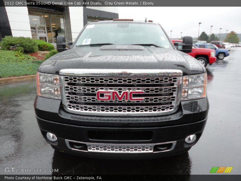Gray Green Metallic / Ebony 2012 GMC Sierra 3500HD Denali Crew Cab 4x4 Dually