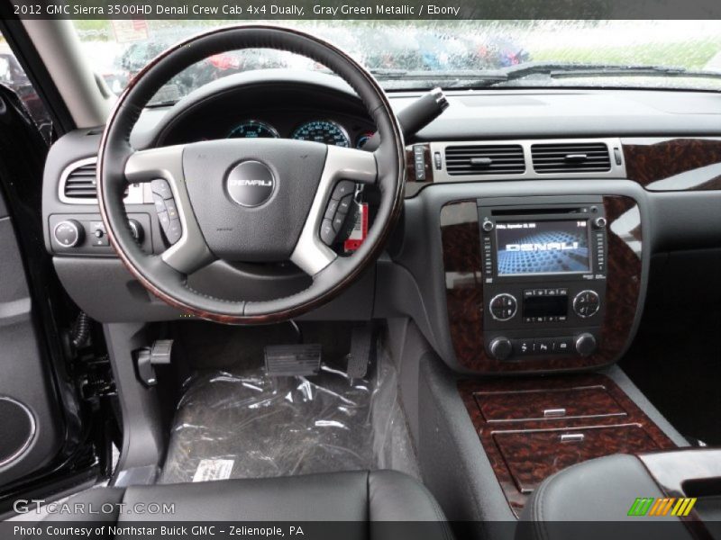 Gray Green Metallic / Ebony 2012 GMC Sierra 3500HD Denali Crew Cab 4x4 Dually