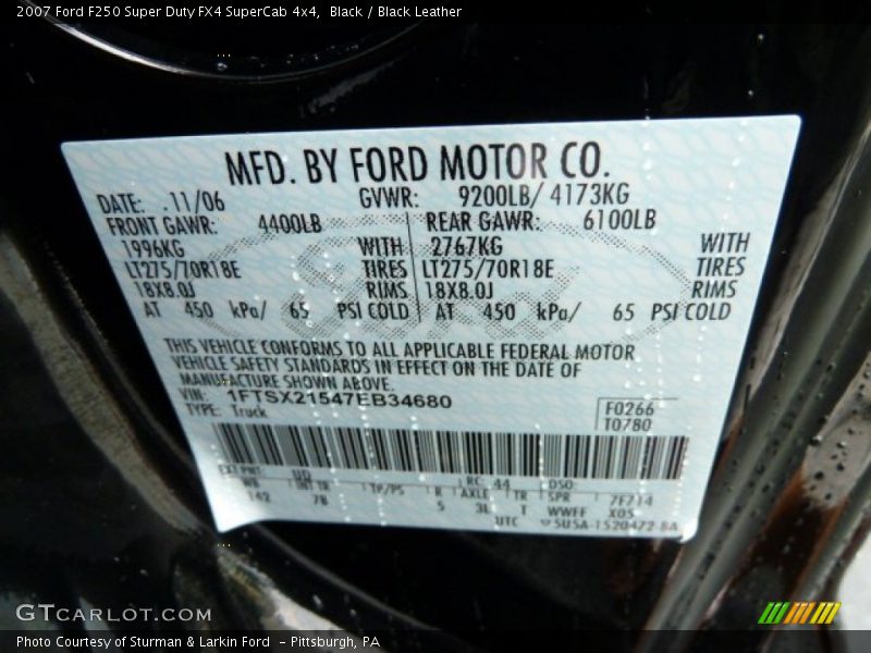2007 F250 Super Duty FX4 SuperCab 4x4 Black Color Code UD