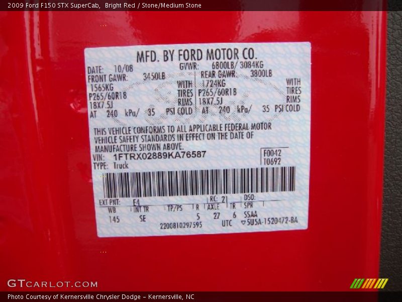 2009 F150 STX SuperCab Bright Red Color Code E4