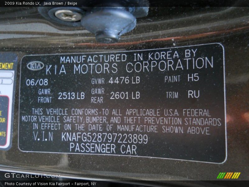 Java Brown / Beige 2009 Kia Rondo LX