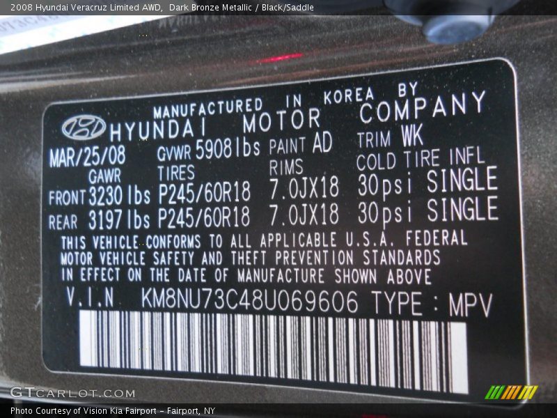 Dark Bronze Metallic / Black/Saddle 2008 Hyundai Veracruz Limited AWD