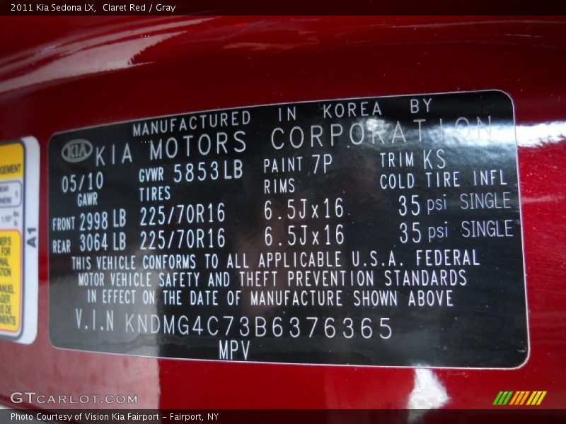 Claret Red / Gray 2011 Kia Sedona LX