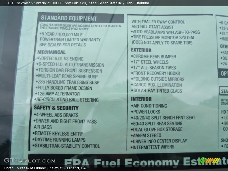  2011 Silverado 2500HD Crew Cab 4x4 Window Sticker