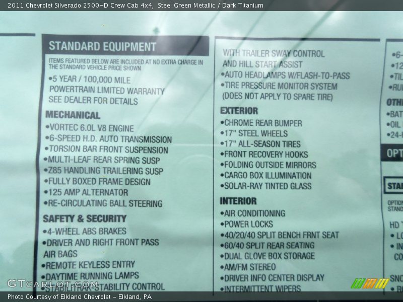  2011 Silverado 2500HD Crew Cab 4x4 Window Sticker