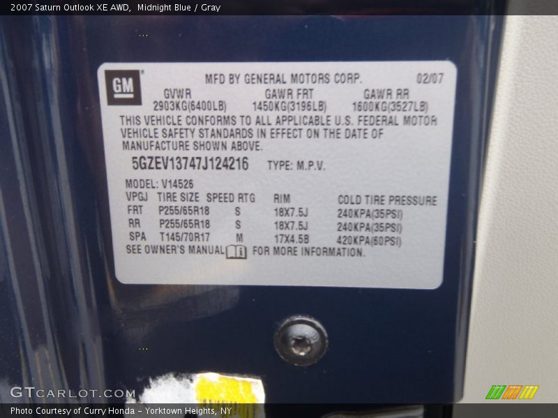 Midnight Blue / Gray 2007 Saturn Outlook XE AWD