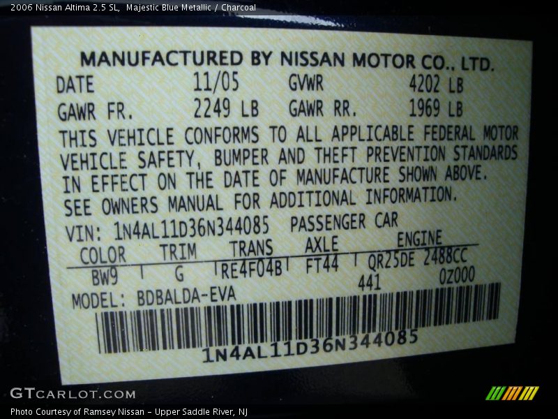 Majestic Blue Metallic / Charcoal 2006 Nissan Altima 2.5 SL