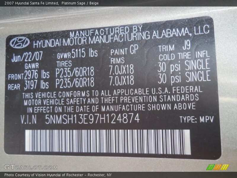 Platinum Sage / Beige 2007 Hyundai Santa Fe Limited