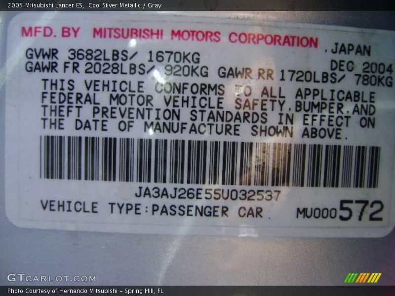 Cool Silver Metallic / Gray 2005 Mitsubishi Lancer ES