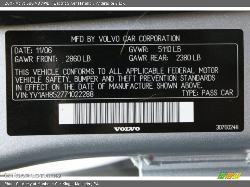 Electric Silver Metallic / Anthracite Black 2007 Volvo S80 V8 AWD