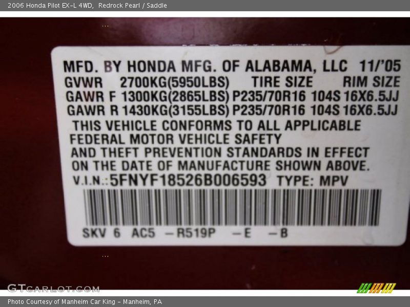 Redrock Pearl / Saddle 2006 Honda Pilot EX-L 4WD