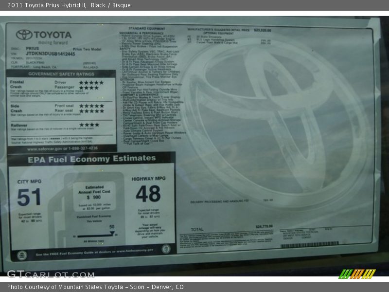 Black / Bisque 2011 Toyota Prius Hybrid II